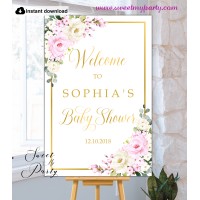 Pink Ivory Baby Shower Welcome Sign template,(135)